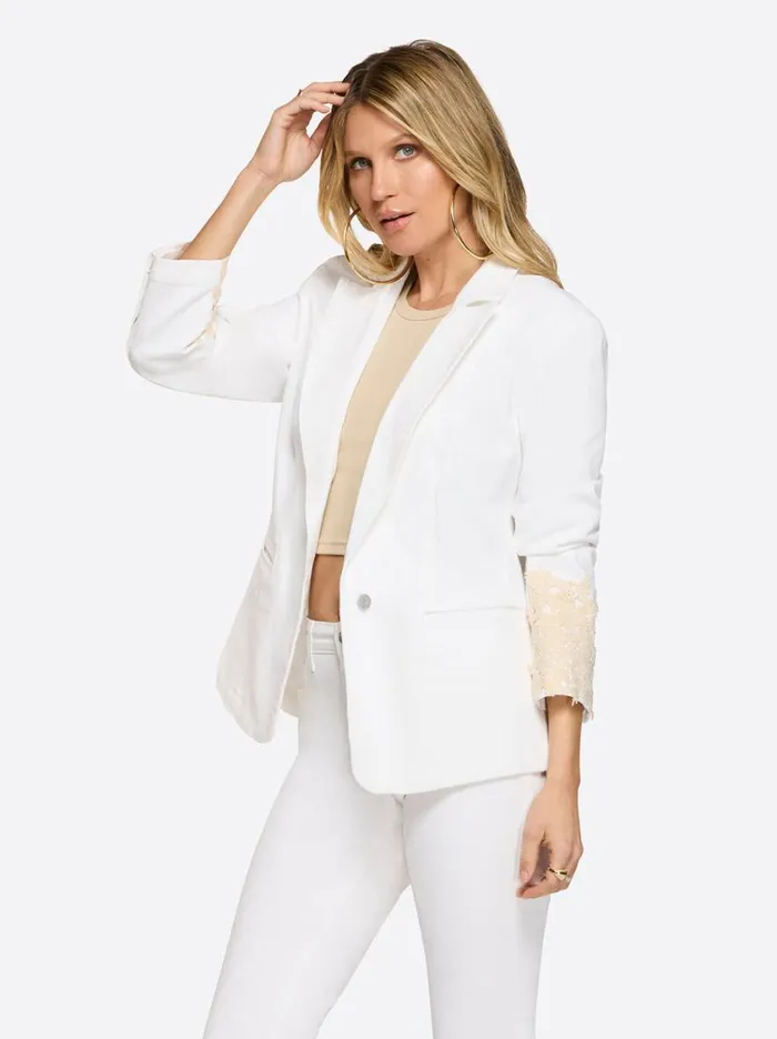 Women Denim Jessica Simpson Fitted Blazer In White