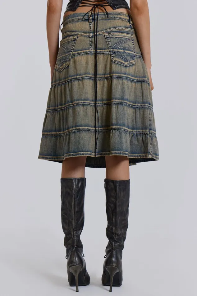 Women Denim Prairie Midi Skirt Jaded London Denim Skirts