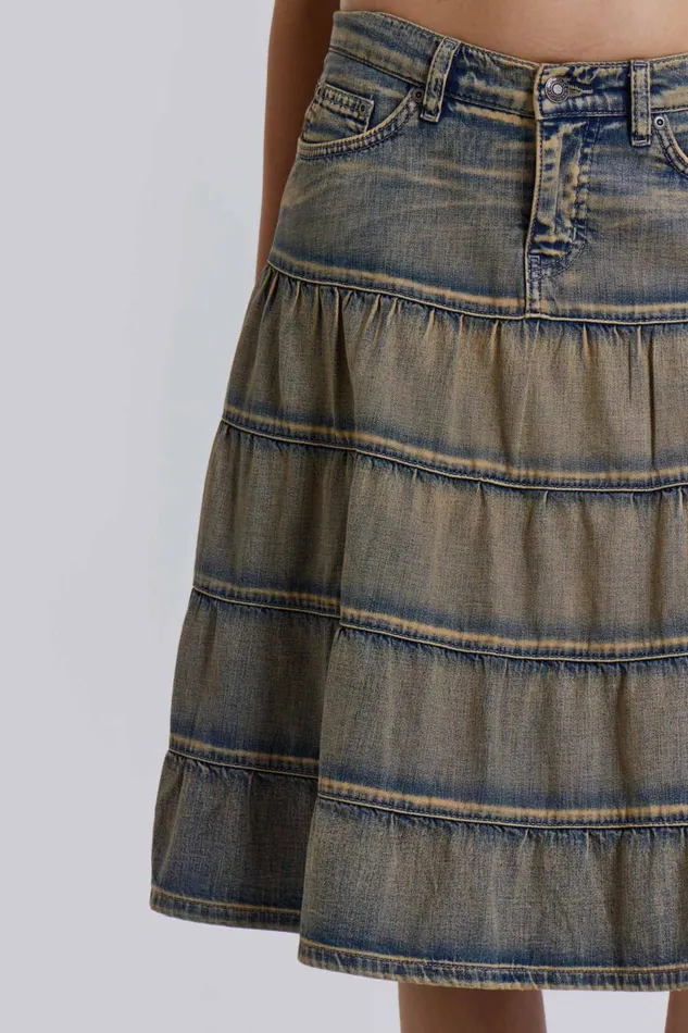 Women Denim Prairie Midi Skirt Jaded London Denim Skirts