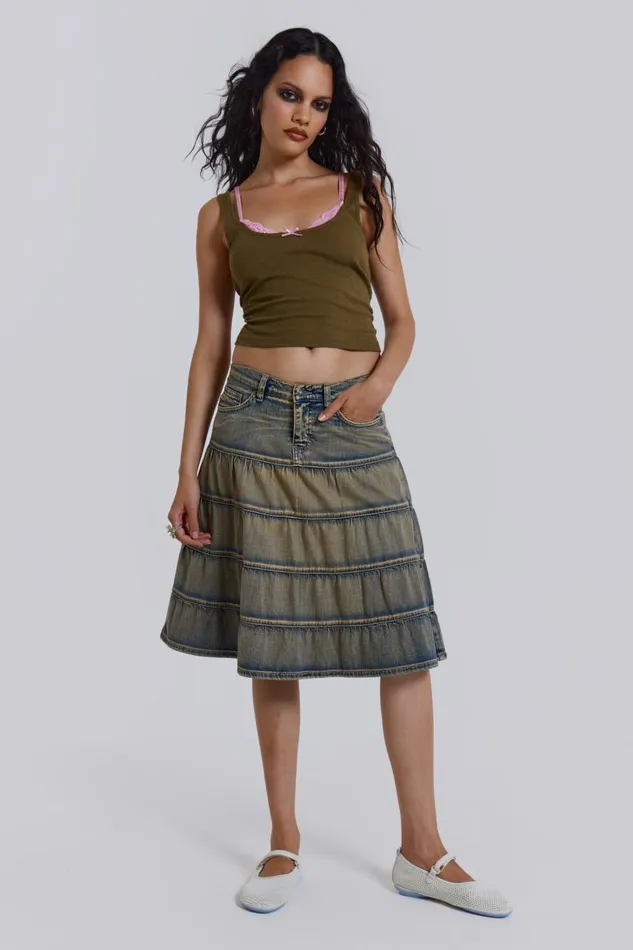 Women Denim Prairie Midi Skirt Jaded London Denim Skirts