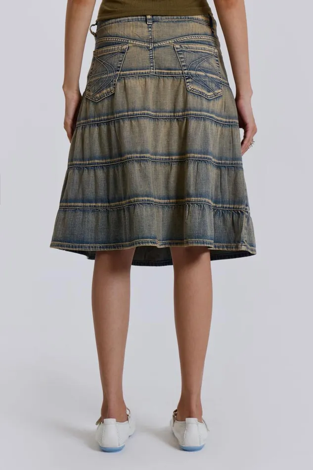 Women Denim Prairie Midi Skirt Jaded London Denim Skirts