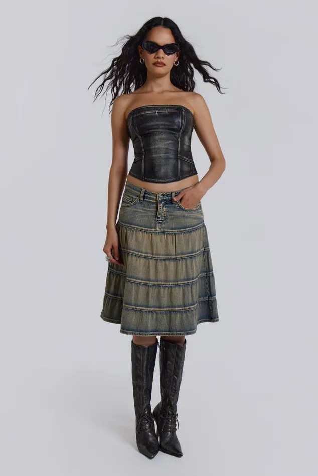 Women Denim Prairie Midi Skirt Jaded London Denim Skirts