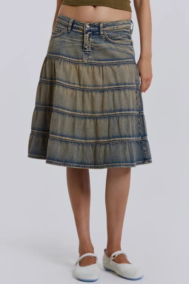 Women Denim Prairie Midi Skirt Jaded London Denim Skirts