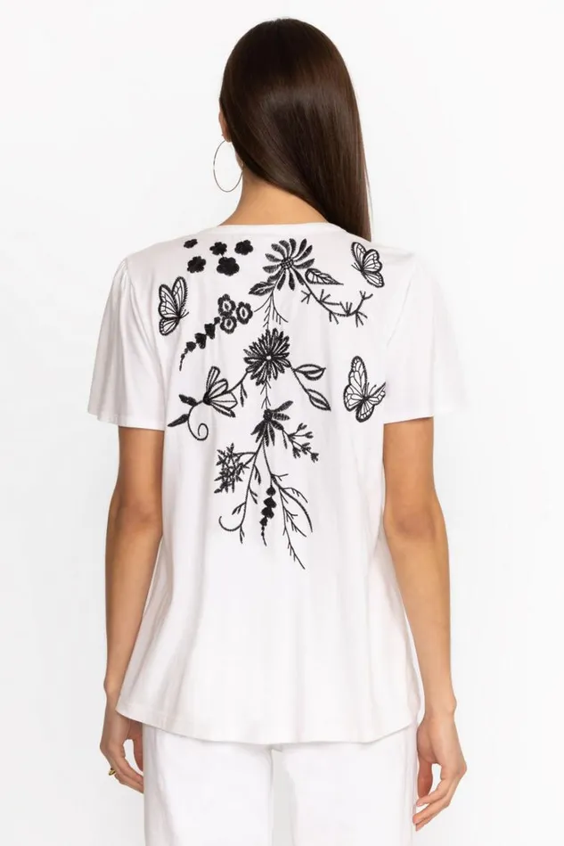 Women DOMINGO FLUTTER SLEEVE HENLEY TEE White Johnny Was Tops Women DOMINGO FLUTTER SLEEVE HENLEY TEE White Johnny Was Tops