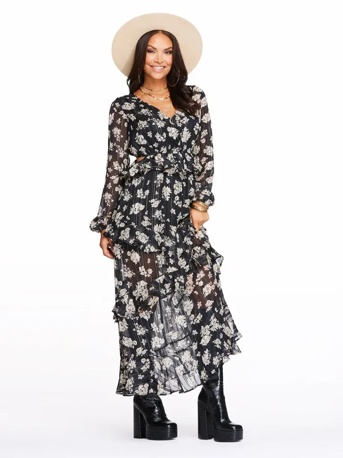 Women Dresses Jessica Simpson Baianca Maxi Dress In Pressed Florets Black