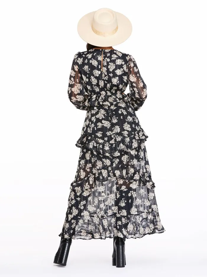 Women Dresses Jessica Simpson Baianca Maxi Dress In Pressed Florets Black