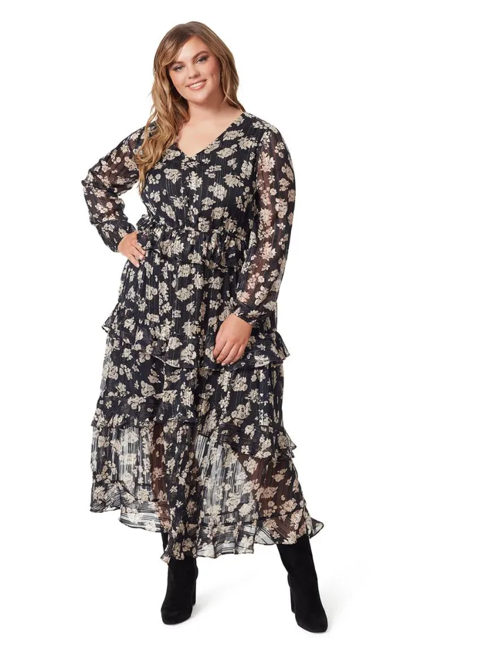 Women Dresses Jessica Simpson Baianca Maxi Dress In Pressed Florets Black