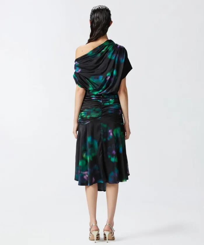 Women Dresses Pinko Fadeeffect Midi Dress With Floral Print And Draping Blackgreen Women Dresses Pinko Fadeeffect Midi Dress With Floral Print And Draping Blackgreen