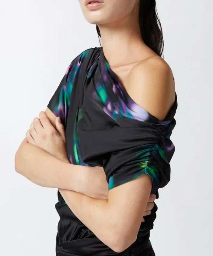 Women Dresses Pinko Fadeeffect Midi Dress With Floral Print And Draping Blackgreen Women Dresses Pinko Fadeeffect Midi Dress With Floral Print And Draping Blackgreen