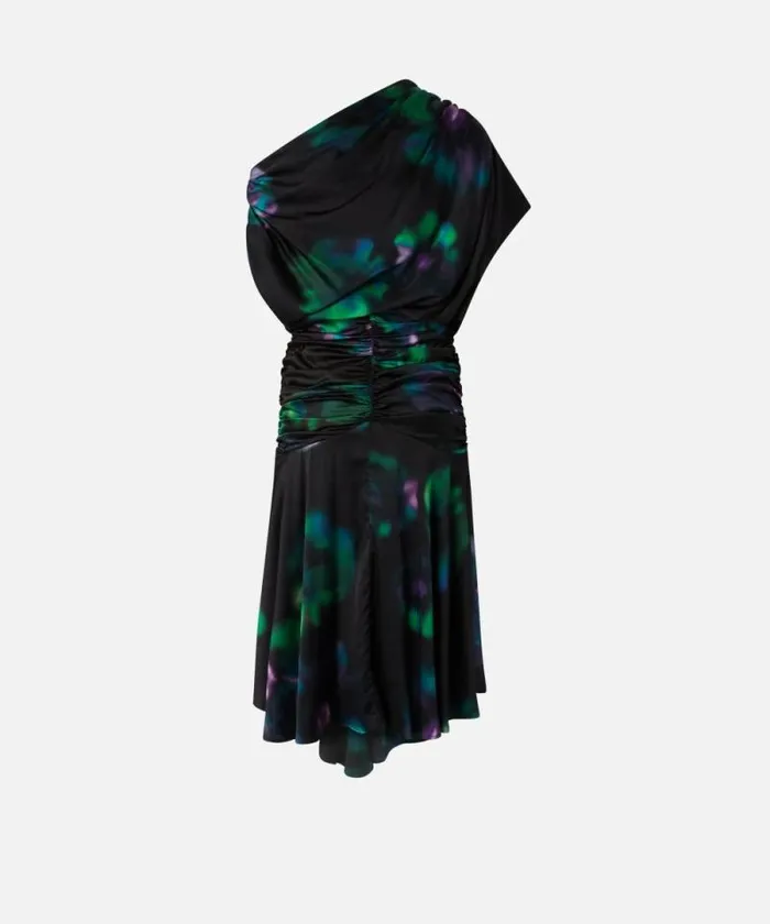 Women Dresses Pinko Fadeeffect Midi Dress With Floral Print And Draping Blackgreen Women Dresses Pinko Fadeeffect Midi Dress With Floral Print And Draping Blackgreen
