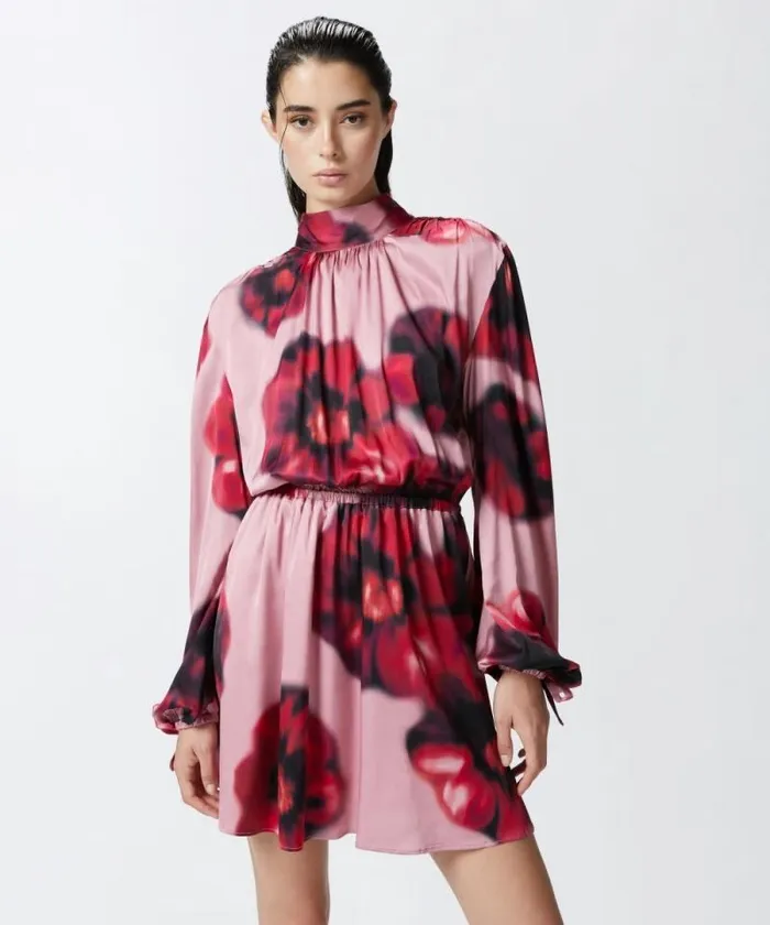 Women Dresses Pinko Floralprint Mini Dress With Open Back Pinkred Women Dresses Pinko Floralprint Mini Dress With Open Back Pinkred