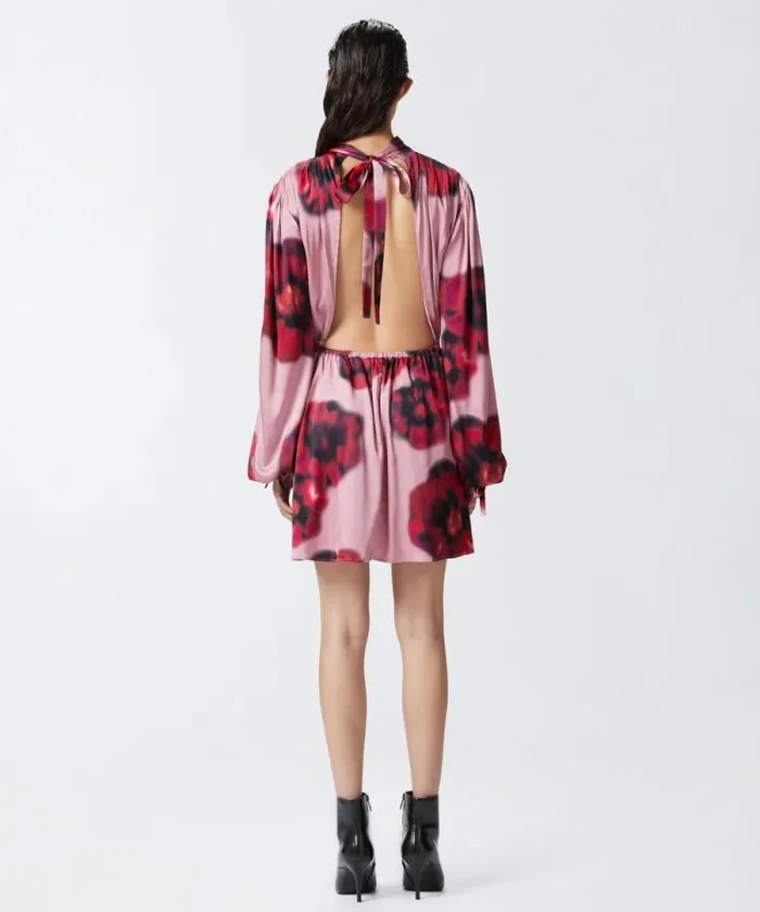 Women Dresses Pinko Floralprint Mini Dress With Open Back Pinkred Women Dresses Pinko Floralprint Mini Dress With Open Back Pinkred