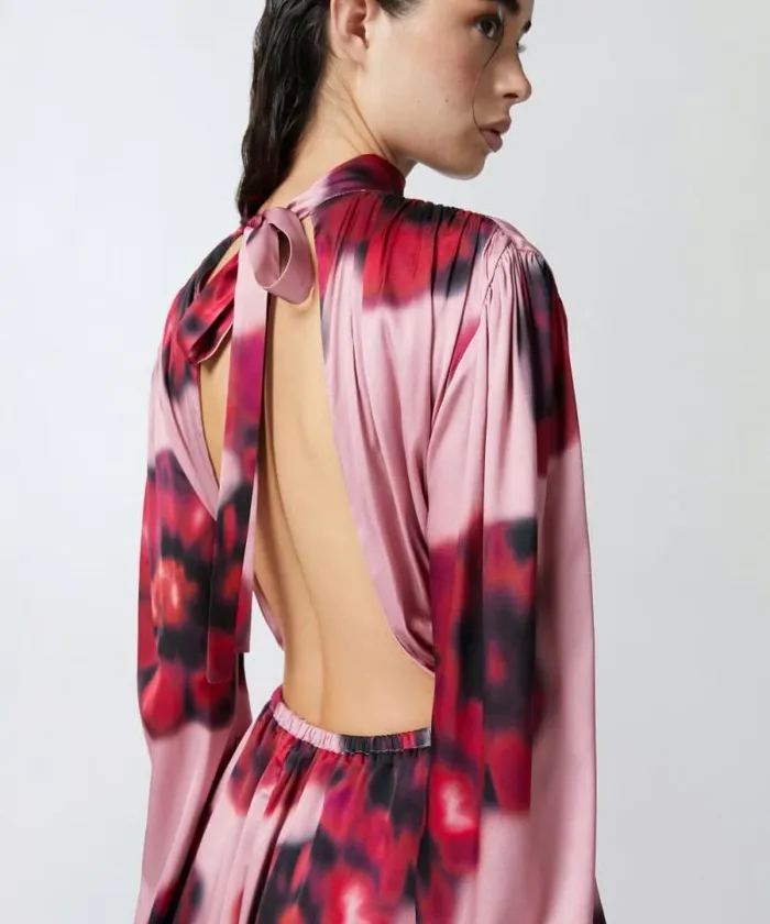 Women Dresses Pinko Floralprint Mini Dress With Open Back Pinkred Women Dresses Pinko Floralprint Mini Dress With Open Back Pinkred