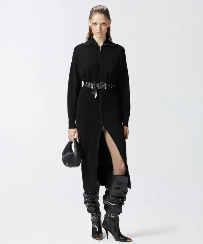 Women Dresses Pinko High Neck Knitted Midi Dress With Zip Limo Black Women Dresses Pinko High Neck Knitted Midi Dress With Zip Limo Black