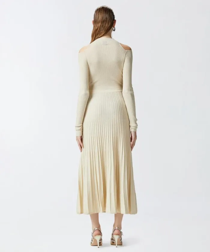 Women Dresses Pinko Knit Dress With Open Shoulders Whitegold Women Dresses Pinko Knit Dress With Open Shoulders Whitegold