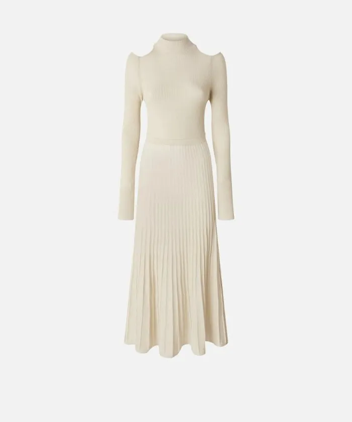 Women Dresses Pinko Knit Dress With Open Shoulders Whitegold Women Dresses Pinko Knit Dress With Open Shoulders Whitegold