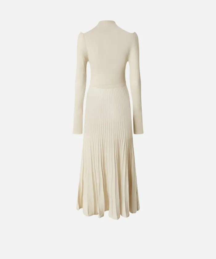 Women Dresses Pinko Knit Dress With Open Shoulders Whitegold Women Dresses Pinko Knit Dress With Open Shoulders Whitegold