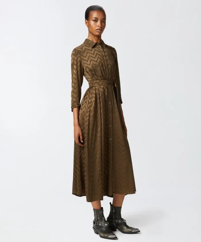 Women Dresses Pinko Long Herringbone Satin Shirt Dress Greenundergrowth Women Dresses Pinko Long Herringbone Satin Shirt Dress Greenundergrowth