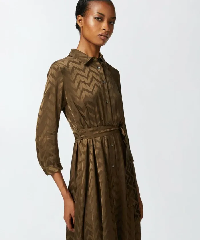Women Dresses Pinko Long Herringbone Satin Shirt Dress Greenundergrowth Women Dresses Pinko Long Herringbone Satin Shirt Dress Greenundergrowth
