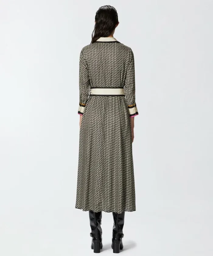 Women Dresses Pinko Long Shirt Dress With Foulard Print Multi Beigeblack Women Dresses Pinko Long Shirt Dress With Foulard Print Multi Beigeblack
