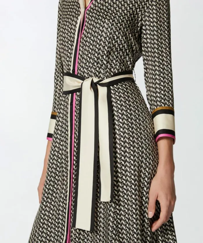 Women Dresses Pinko Long Shirt Dress With Foulard Print Multi Beigeblack Women Dresses Pinko Long Shirt Dress With Foulard Print Multi Beigeblack