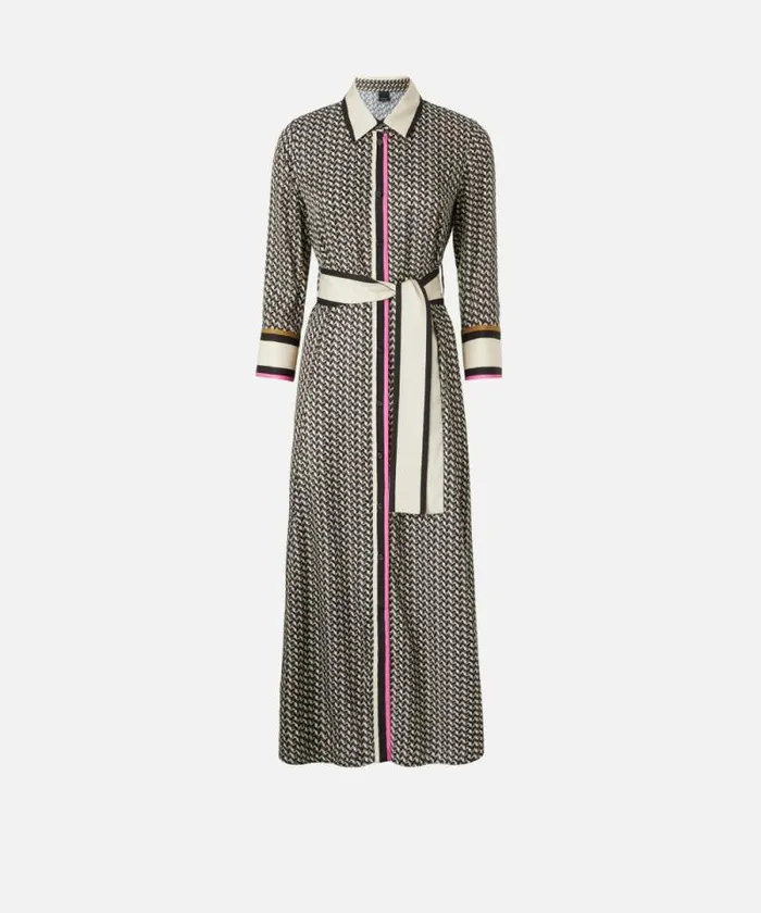 Women Dresses Pinko Long Shirt Dress With Foulard Print Multi Beigeblack Women Dresses Pinko Long Shirt Dress With Foulard Print Multi Beigeblack