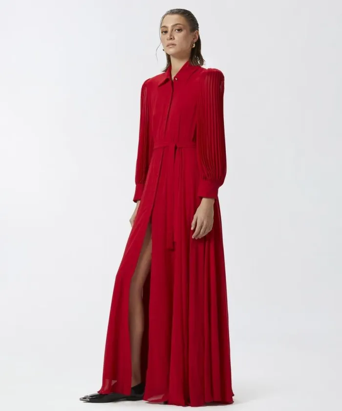 Women Dresses Pinko Long Shirt Dress With Transparent Back Salsa Red Women Dresses Pinko Long Shirt Dress With Transparent Back Salsa Red