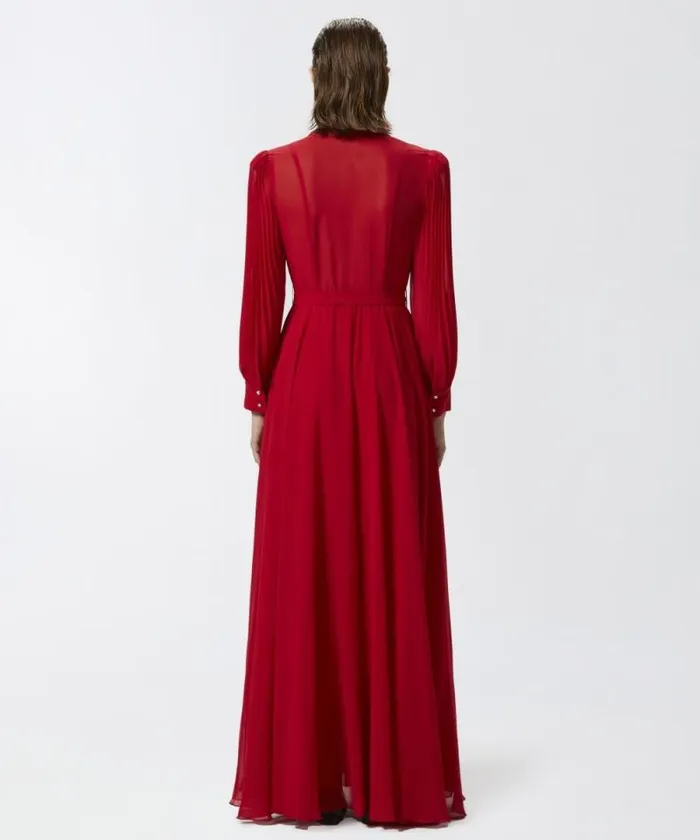 Women Dresses Pinko Long Shirt Dress With Transparent Back Salsa Red Women Dresses Pinko Long Shirt Dress With Transparent Back Salsa Red