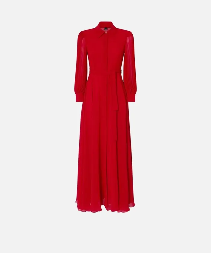 Women Dresses Pinko Long Shirt Dress With Transparent Back Salsa Red Women Dresses Pinko Long Shirt Dress With Transparent Back Salsa Red