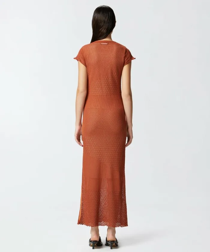 Women Dresses Pinko Long Summer Dress With Openwork Pattern Sierra Brown Women Dresses Pinko Long Summer Dress With Openwork Pattern Sierra Brown
