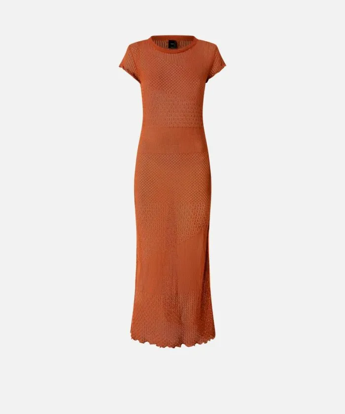 Women Dresses Pinko Long Summer Dress With Openwork Pattern Sierra Brown Women Dresses Pinko Long Summer Dress With Openwork Pattern Sierra Brown
