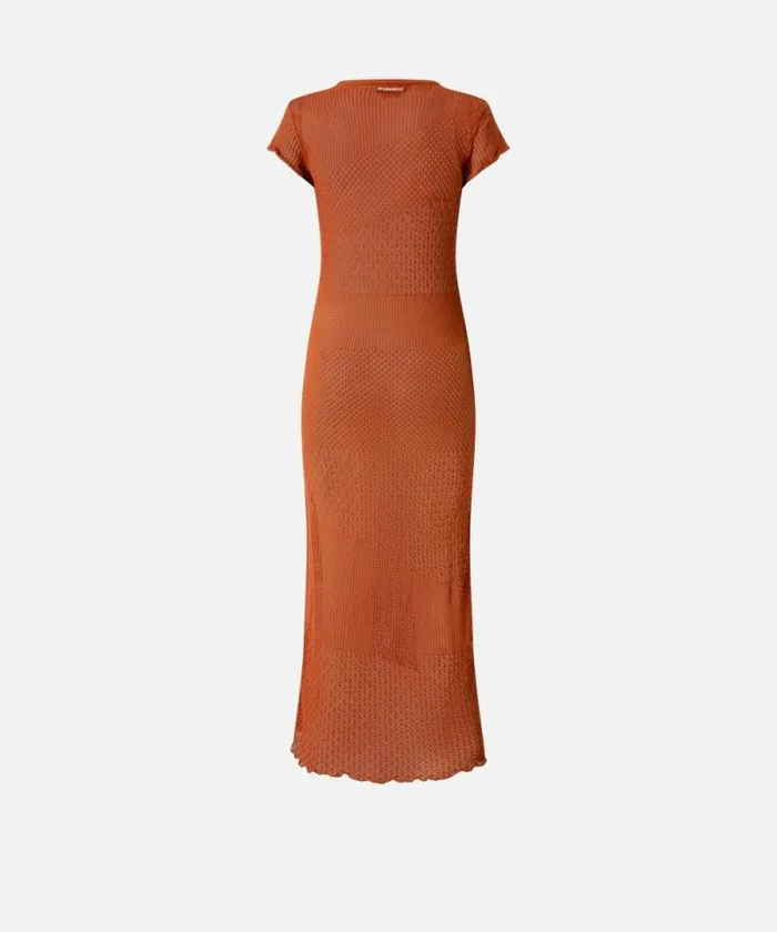 Women Dresses Pinko Long Summer Dress With Openwork Pattern Sierra Brown Women Dresses Pinko Long Summer Dress With Openwork Pattern Sierra Brown