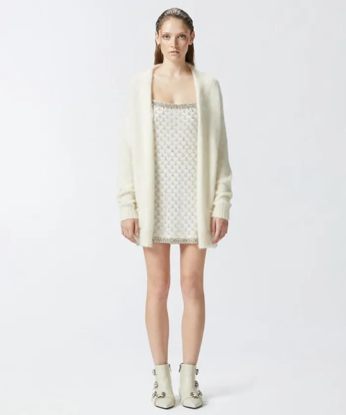 Women Dresses Pinko Mini Dress With Spaghetti Straps And Crystal Mesh Embroidery Whitecrystal Women Dresses Pinko Mini Dress With Spaghetti Straps And Crystal Mesh Embroidery Whitecrystal