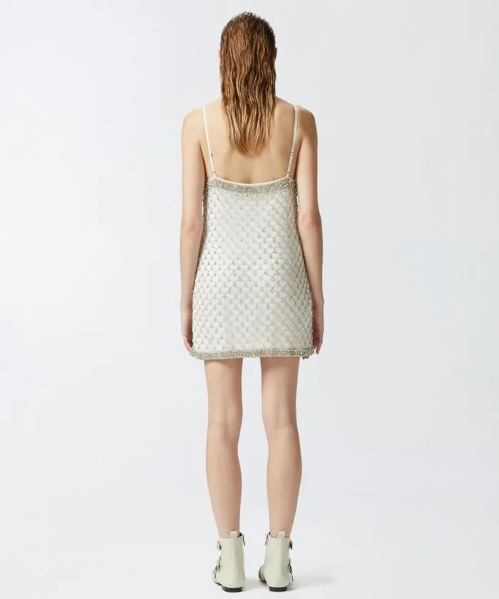 Women Dresses Pinko Mini Dress With Spaghetti Straps And Crystal Mesh Embroidery Whitecrystal Women Dresses Pinko Mini Dress With Spaghetti Straps And Crystal Mesh Embroidery Whitecrystal