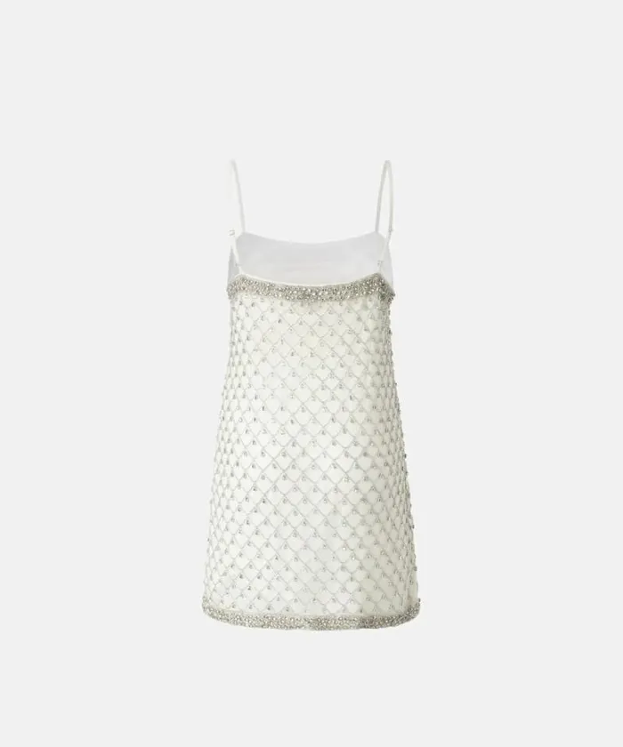 Women Dresses Pinko Mini Dress With Spaghetti Straps And Crystal Mesh Embroidery Whitecrystal Women Dresses Pinko Mini Dress With Spaghetti Straps And Crystal Mesh Embroidery Whitecrystal