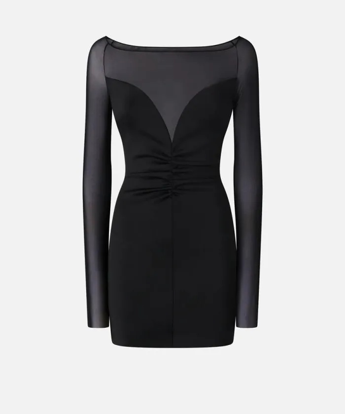 Women Dresses Pinko Plungingneck Mini Dress In Tulle And Technical Fabric Limo Black Women Dresses Pinko Plungingneck Mini Dress In Tulle And Technical Fabric Limo Black