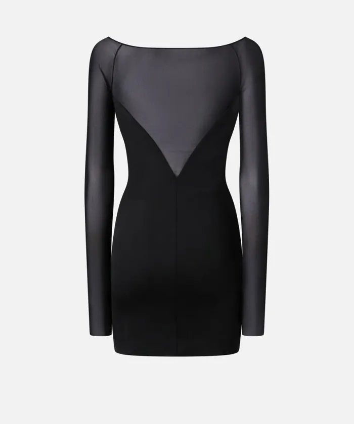 Women Dresses Pinko Plungingneck Mini Dress In Tulle And Technical Fabric Limo Black Women Dresses Pinko Plungingneck Mini Dress In Tulle And Technical Fabric Limo Black