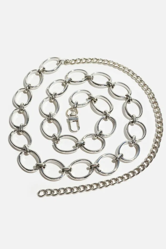 Women Dynamite Belts Open Ovals Chain Belt Gray