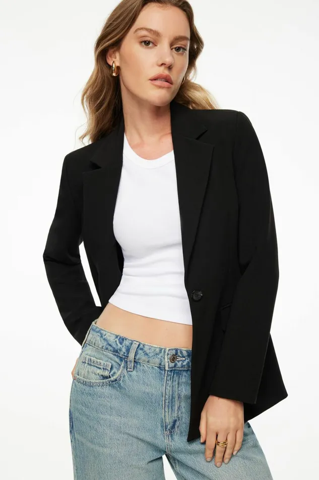 Women Dynamite Blazers and Vests Adeline Single Breasted Blazer Black