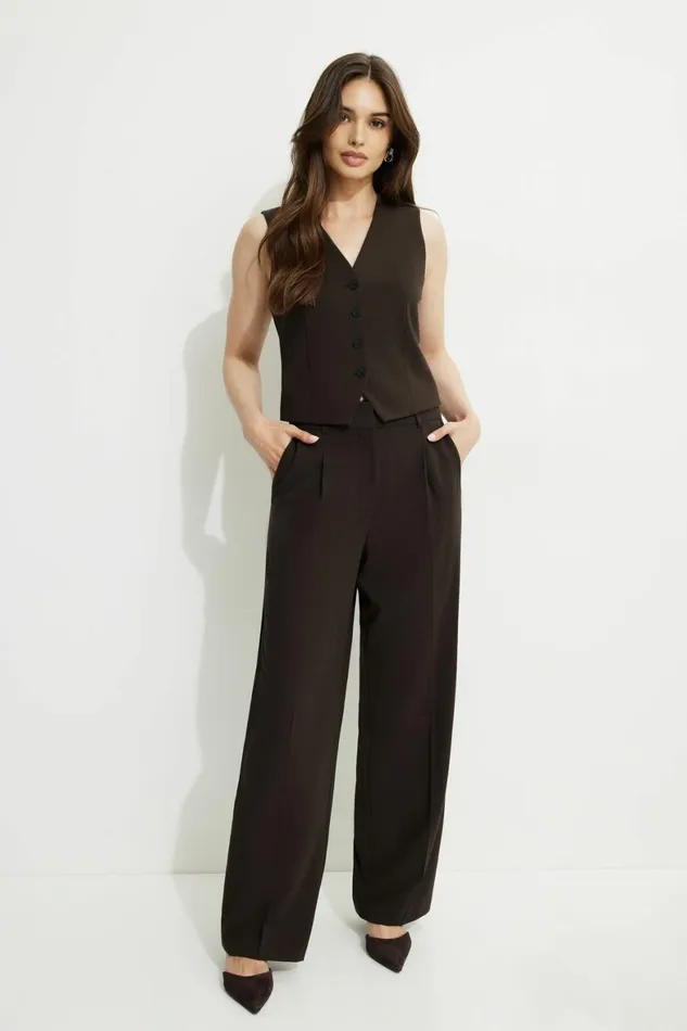 Women Dynamite Blazers and Vests Millie Tailored Four Button Vest Brown