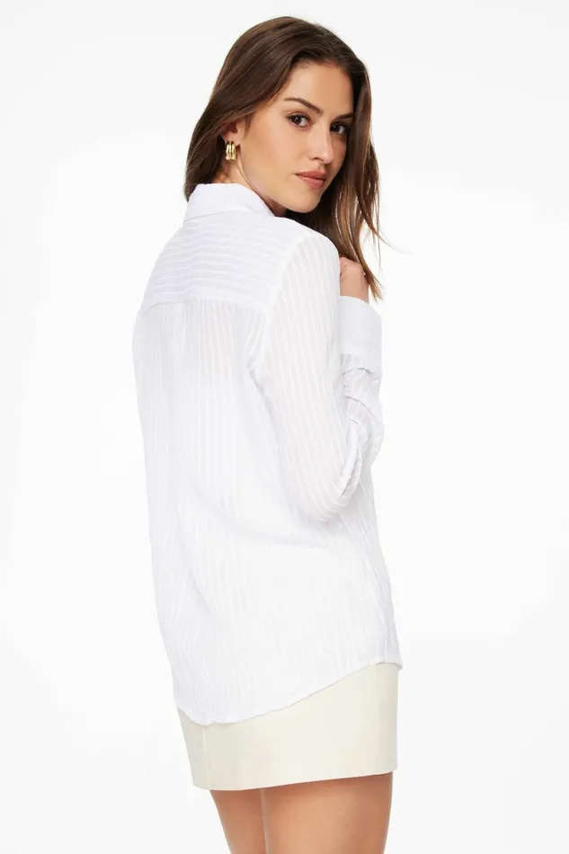 Women Dynamite Blouses and Tops Frida Oversized Sheer Shirt White