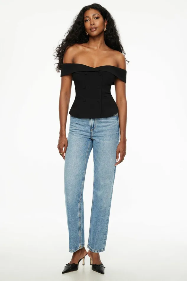 Women Dynamite Blouses and Tops Off Shoulder Buttoned Vest Black