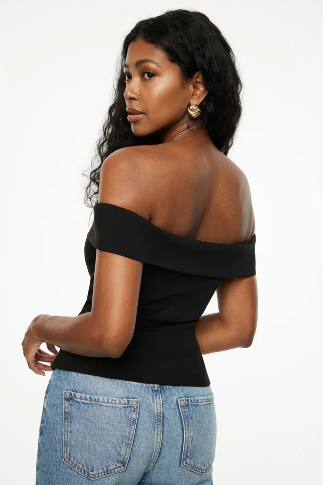 Women Dynamite Blouses and Tops Off Shoulder Buttoned Vest Black