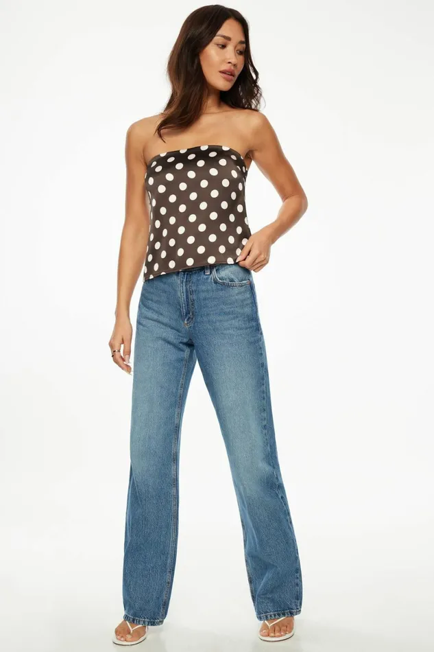 Women Dynamite Blouses and Tops Satin Tube Top Brown