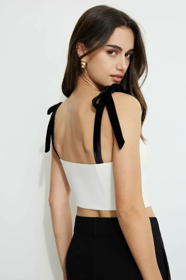Women Dynamite Blouses and Tops Velvet Bow Ties Cami Top Beige