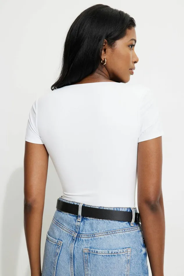 Women Dynamite Bodysuits Sculpt Scoop Neck Bodysuit White