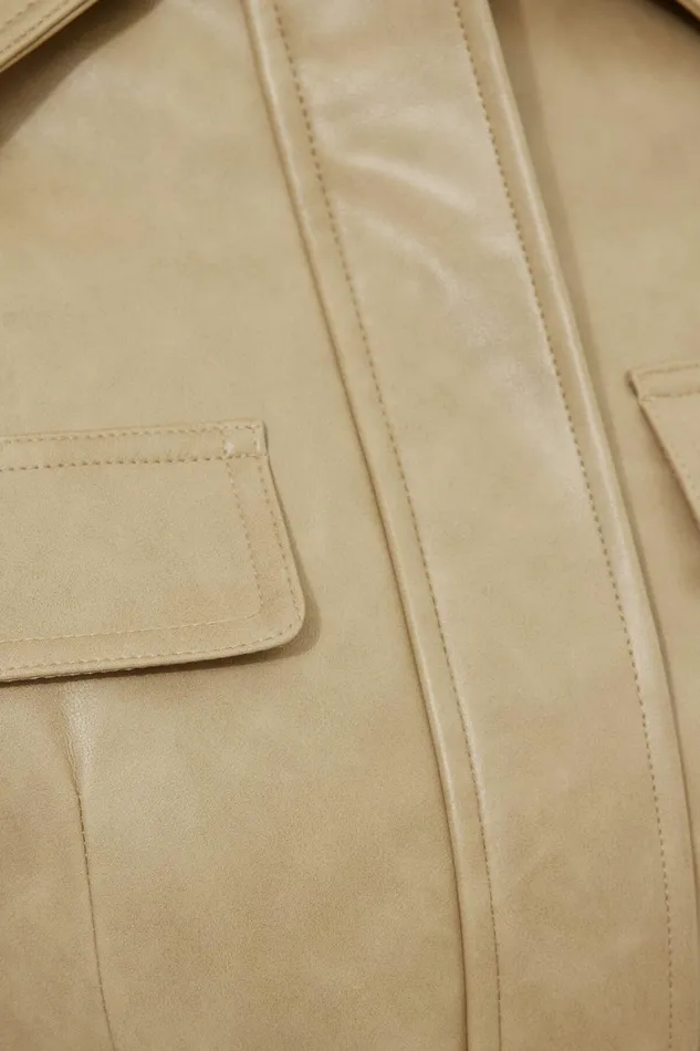 Women Dynamite Coats and Jackets Belted Faux Leather Jacket Beige