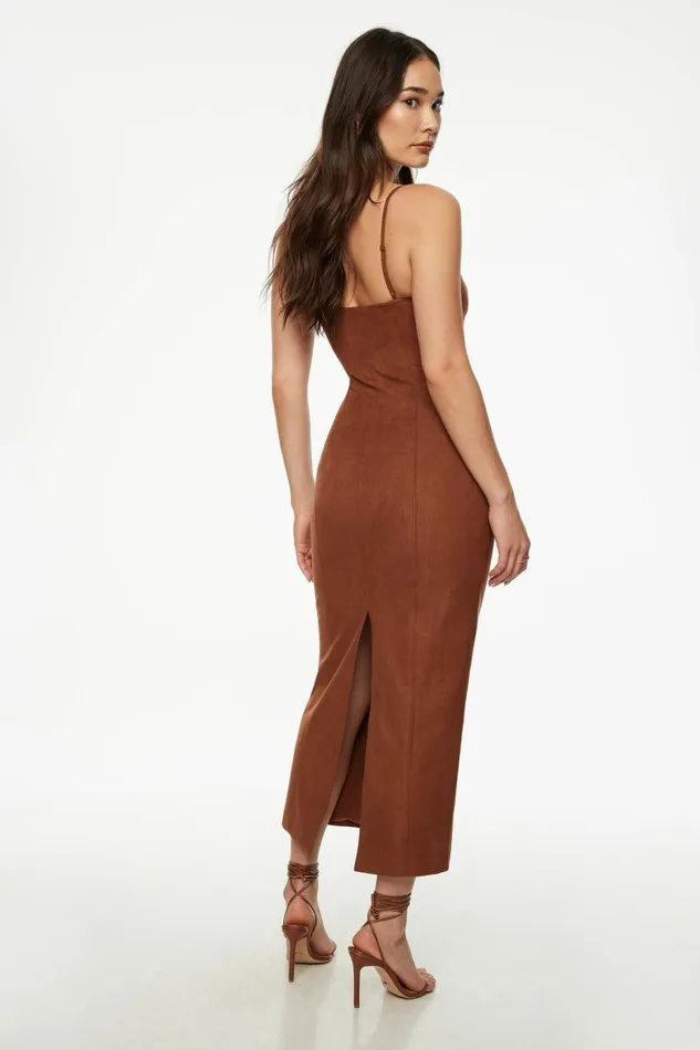 Women Dynamite Dresses and Jumpsuits Amira Faux Suede Maxi Dress Brown