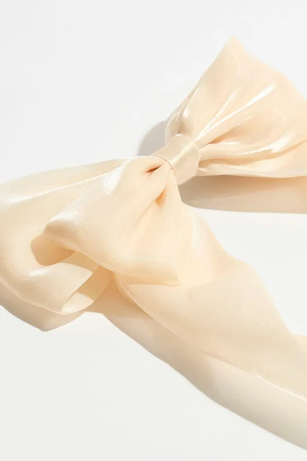 Women Dynamite Hair Accessories Oversized Organza Bow Hair Clip Beige