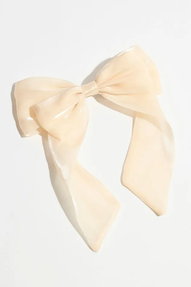Women Dynamite Hair Accessories Oversized Organza Bow Hair Clip Beige